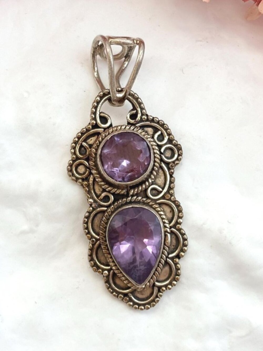 Amethyst Victorian Inspired Sterling Silver Handmade Vintage 925 Pendant | Charm